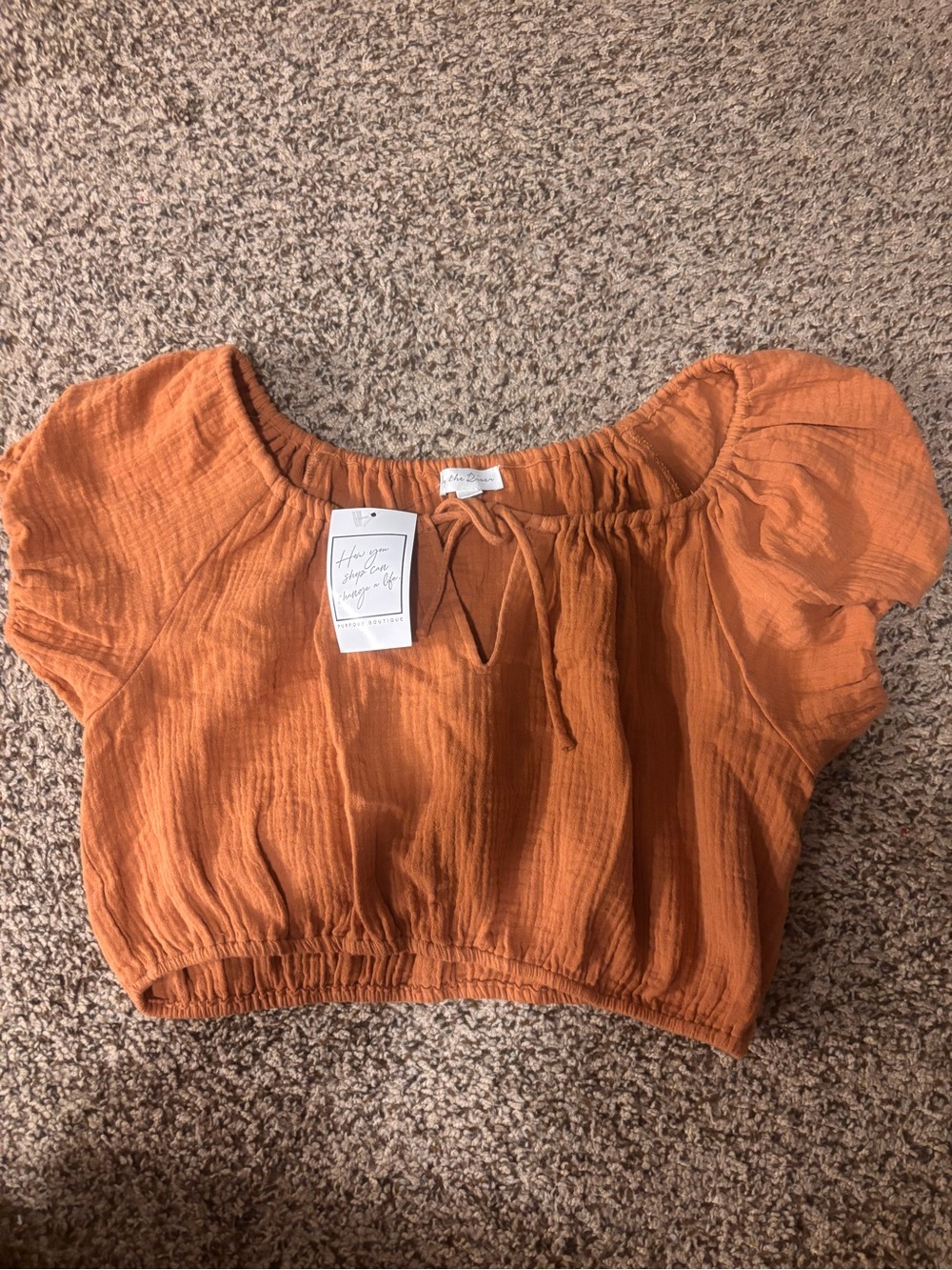 Rust Orange Gauze Tie-Front Crop Top